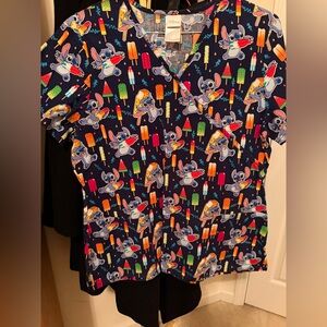 Colorful Cartoon Print Scrub Top